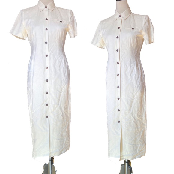 Positive Attitude Dresses & Skirts - Vintage Positive Attitude Maxi Linen Shirt Dress